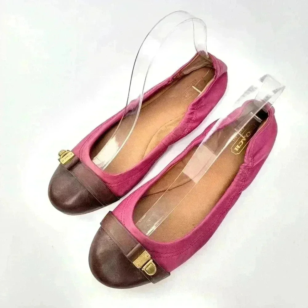 Coach Delphine Soft Leather Slip-on Buckle Ballet Flats - 8 - Picture 1 of 11
